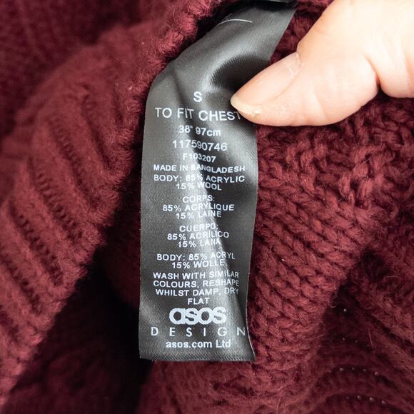 Burgundy Cable Knit Sweater ASOS Design Size Small - Picture 7 of 7